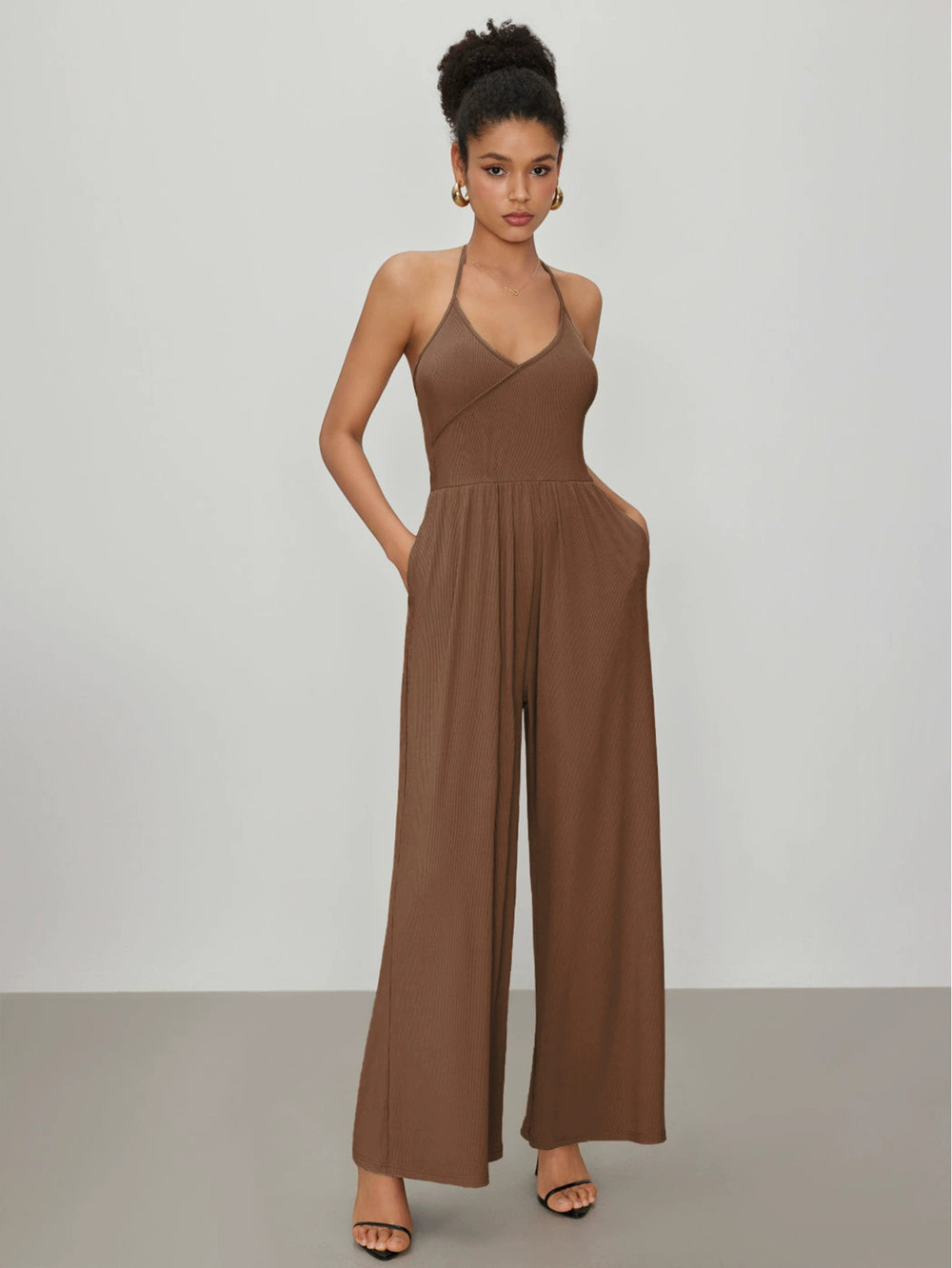ZARA Knit Halter Neck Tie Waist Sexy Jumpsuit